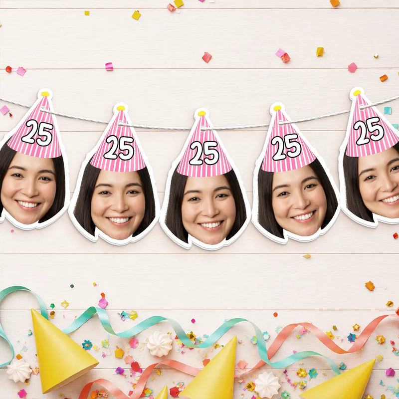 Humorous,Custom Photo,Gift For Yourself,Cut-Face Photo,Icon - Custom Photo Funny Face Birthday Family, Friends, Colleagues - Personalized Garland Banner