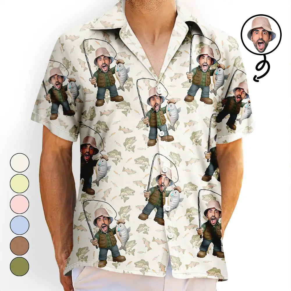 Custom Photo Funny Face Cut Fishing Man - Personalized Hawaiian Shirt