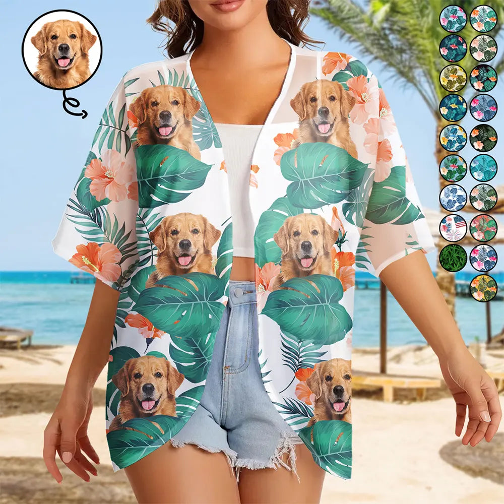Custom Photo Funny Family Dog Cat - Personalized Women Kimono Cardigan