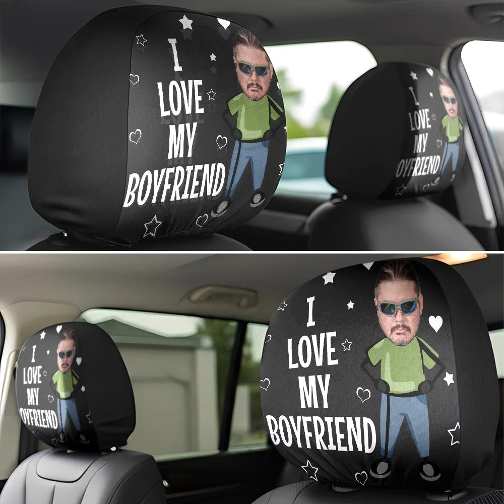 Gift For Couples,Custom Photo,Funny - Custom Photo Funny I Love My Wife Husband - Personalized Car Headrest Covers