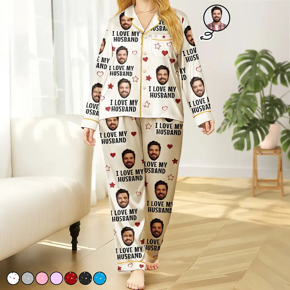 Custom Photo Funny I Love My Wife Husband - Personalized Satin Pajama Set