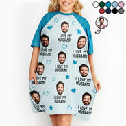 Gift For Couples,Gift For Wife,Custom Photo,Funny - Custom Photo Funny I Love My Wife Husband - Personalized Women's Sleep Tee