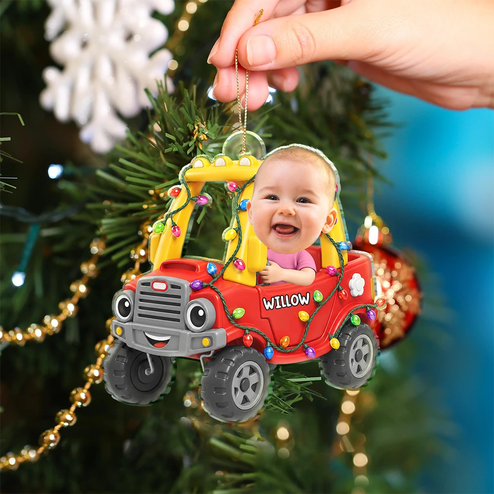 Top Market,Playful,Christmas,Custom Photo,Gift For Kids,Cut-Face Photo - Custom Photo Funny Kid Face Car Toys - Personalized Custom Shaped Acrylic Ornament