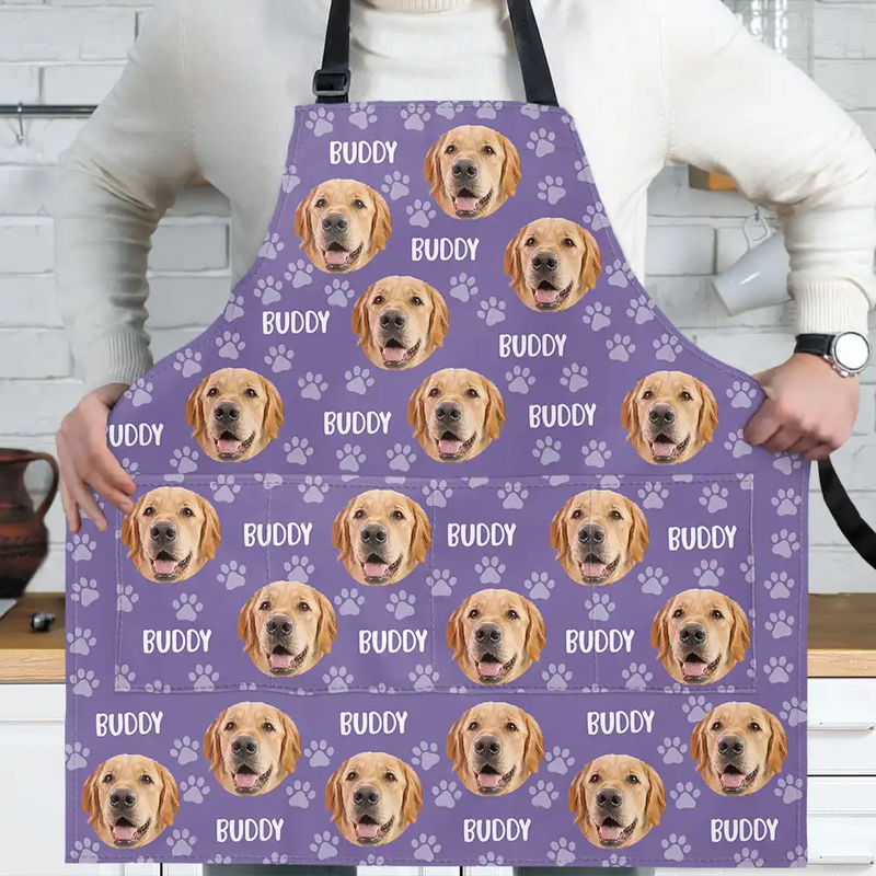 Cat Lovers,Pet Lovers,Dog Lovers,Dog Mom,Dog Dad,Cat Mom,Cat Dad,Happy - Custom Photo Funny Pet Face Pattern Dog Cat Family - Personalized Apron
