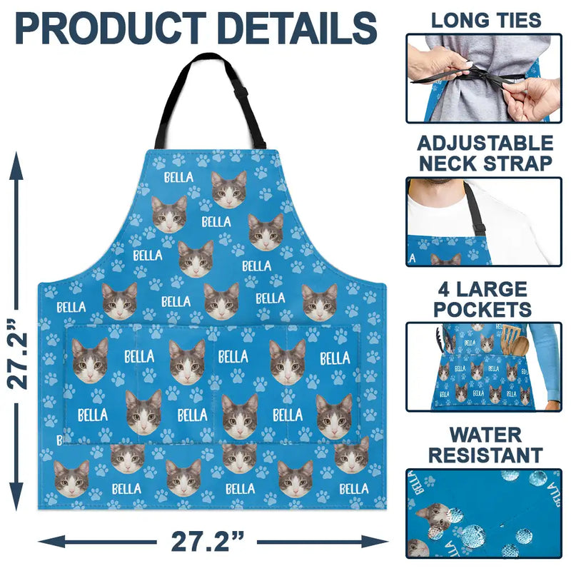 Cat Lovers,Pet Lovers,Dog Lovers,Dog Mom,Dog Dad,Cat Mom,Cat Dad,Happy - Custom Photo Funny Pet Face Pattern Dog Cat Family - Personalized Apron