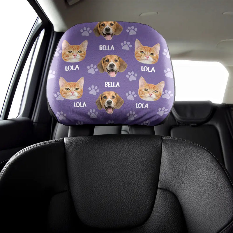 Pet Lovers,Custom Photo,Funny - Custom Photo Funny Pet Face Pattern Dog Cat Family - Personalized Car Headrest Covers