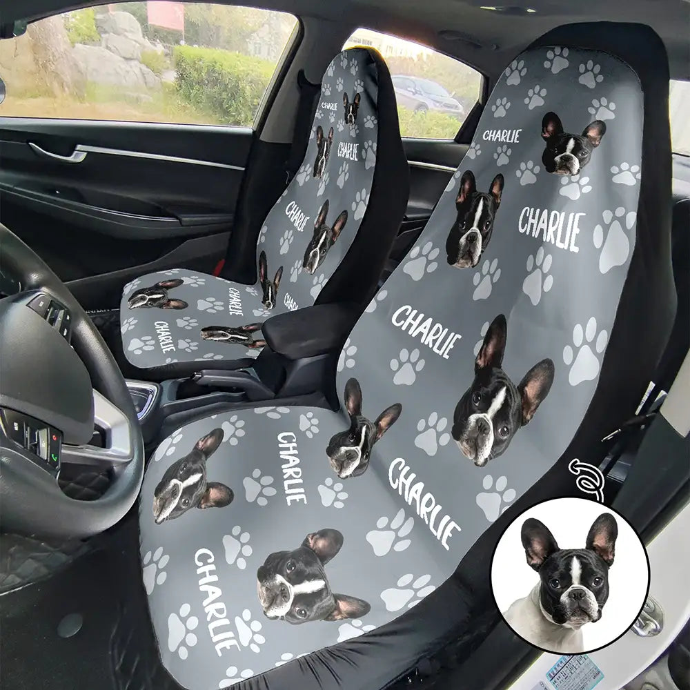 Pet Lovers,Funny - Custom Photo Funny Pet Face Pattern Dog Cat Family - Personalized Car Seat Cover