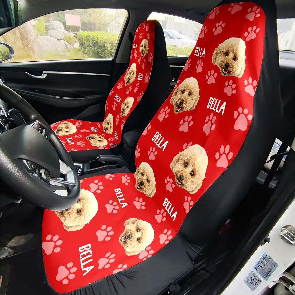 Pet Lovers,Funny - Custom Photo Funny Pet Face Pattern Dog Cat Family - Personalized Car Seat Cover