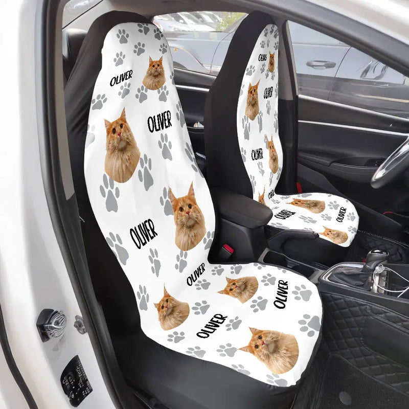 Pet Lovers,Funny - Custom Photo Funny Pet Face Pattern Dog Cat Family - Personalized Car Seat Cover
