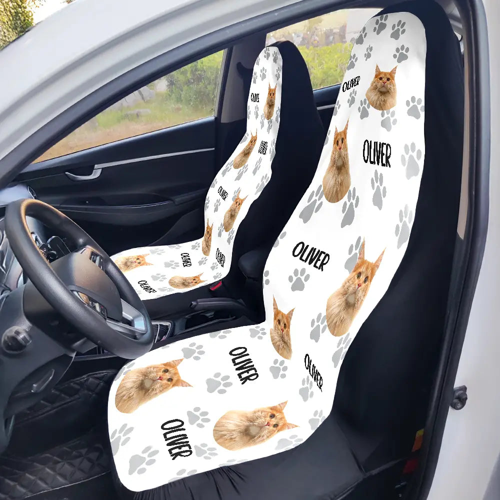 Pet Lovers,Funny - Custom Photo Funny Pet Face Pattern Dog Cat Family - Personalized Car Seat Cover