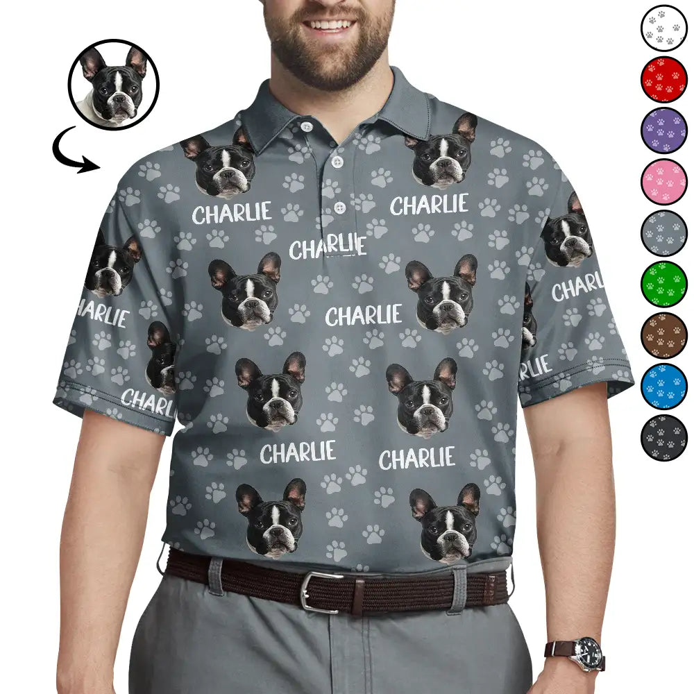 Custom Photo Funny Pet Face Pattern Dog Cat Family - Personalized Polo Shirt