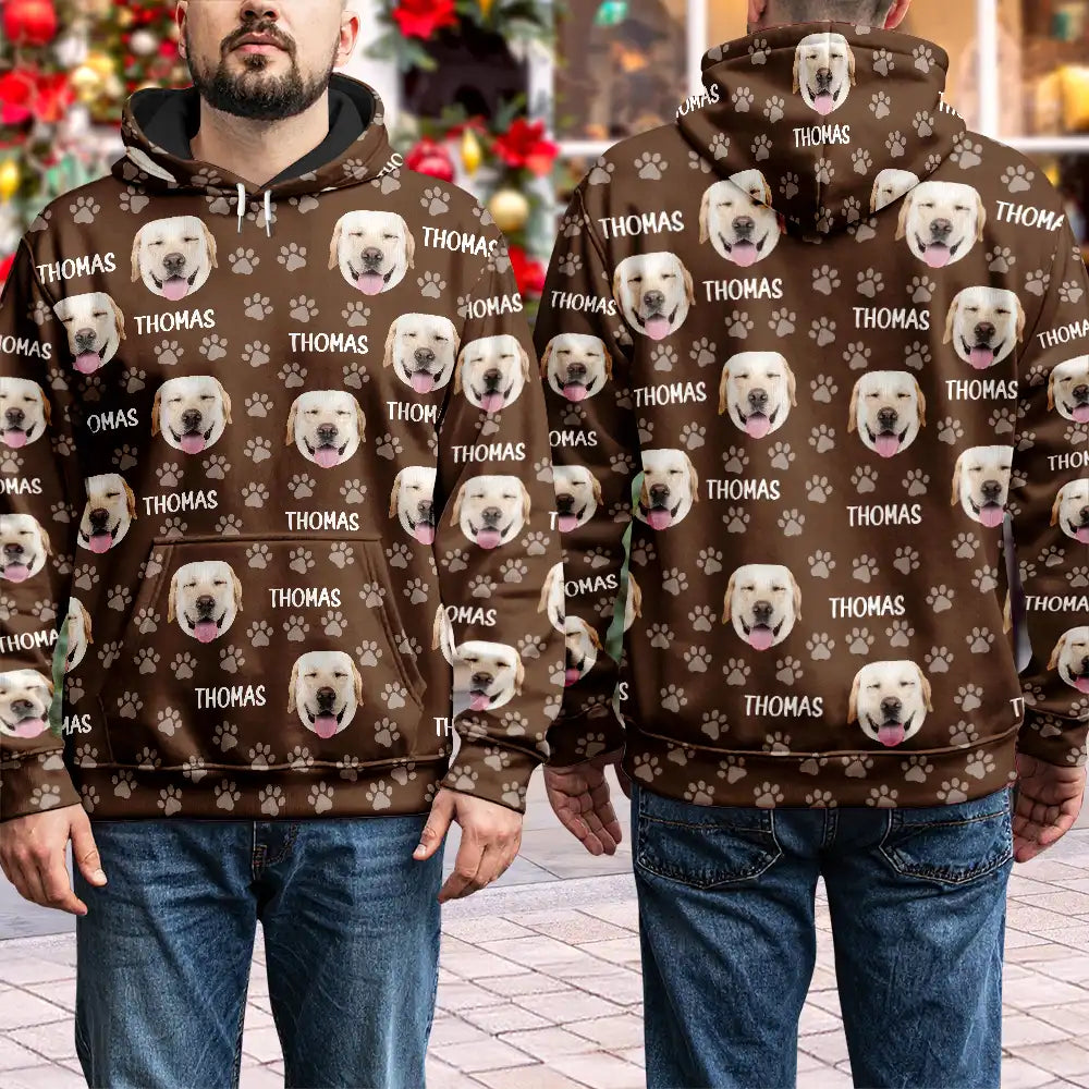 Cat Lovers,Pet Lovers,Dog Lovers,Dog Mom,Dog Dad,Cat Mom,Cat Dad,Happy - Custom Photo Funny Pet Face Pattern Dog Cat Family - Personalized Pullover Hoodie