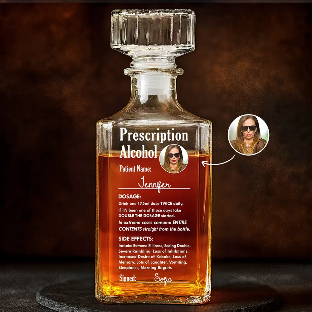 Custom Photo Funny Prescription Drink One Measure Daily - Personalized Square Whiskey Bottle