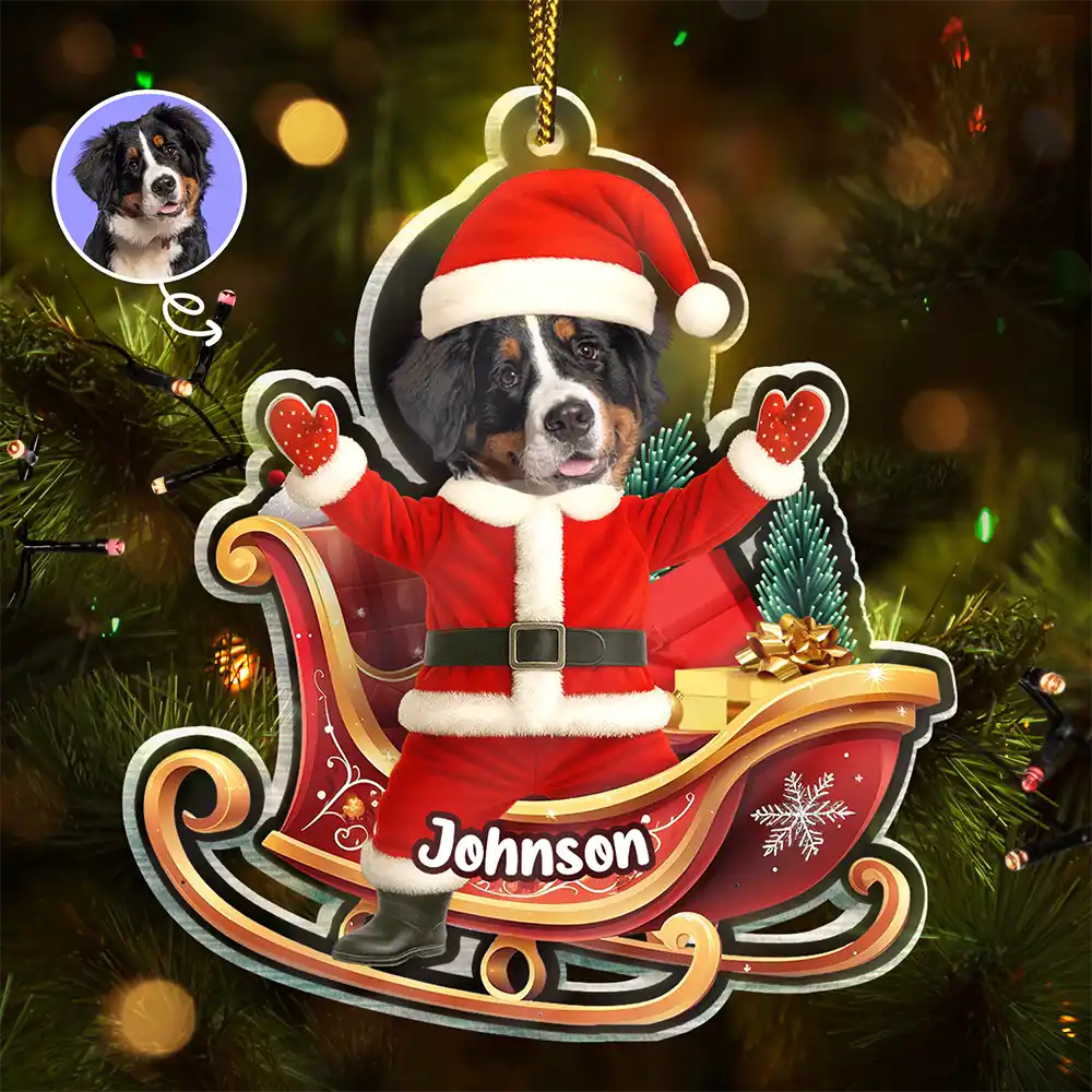 Pet Lovers,Christmas,Funny,Custom Photo - Custom Photo Funny Santa Face - Personalized Custom Shaped Acrylic Ornament