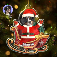 Pet Lovers,Christmas,Funny,Custom Photo - Custom Photo Funny Santa Face - Personalized Custom Shaped Acrylic Ornament