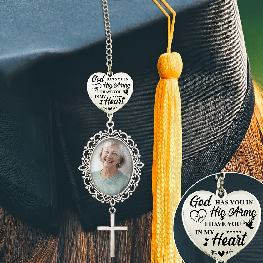 Custom Photo God Has You In His Arms I Have You In My Heart - Personalized Graduation Tassel Charm