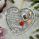 Memorial, Family, Parents, Gift For Grandparents, Sad, Christmas - Custom Photo God Has You In His Arms Memorial - Personalized Heart Shaped Glass Ornament