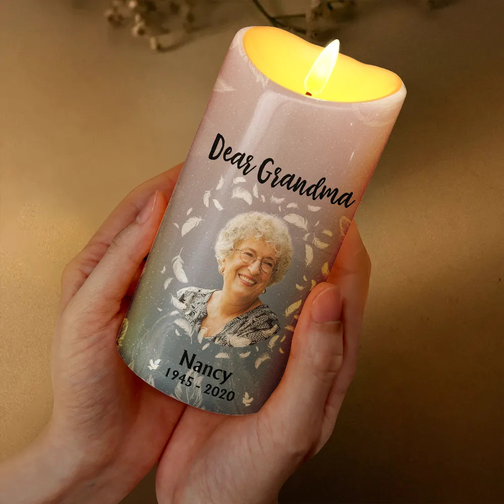 Gift For Grandparents, Gift For Grandma, Gift For Grandpa, Family, Memorial, Christmas - Custom Photo God Has You In His Keeping We Have You In Our Hearts - Personalized Flameless LED Candle