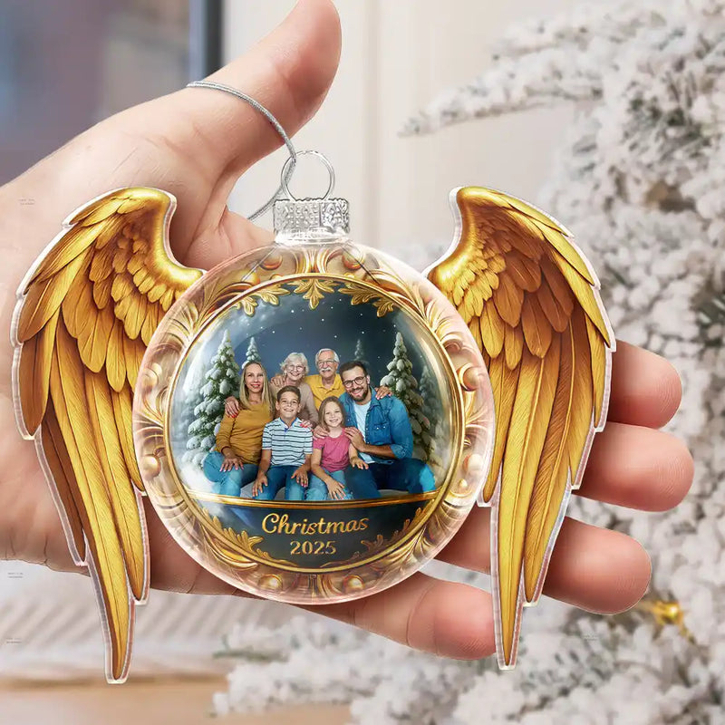 Memorial, Family, Custom Photo, Love, Christmas - Custom Photo Golden Wings Memorial Always Missed Forever Loved - Personalized Custom Shaped Glass Ornament