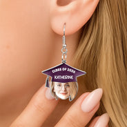 Graduation,Gift For Yourself,Gift For Women,Gift For Daughter,Gift For Sisters,Gift For Bestie - Custom Photo Graduation Hat With Funny Face - Personalized Acrylic Earrings