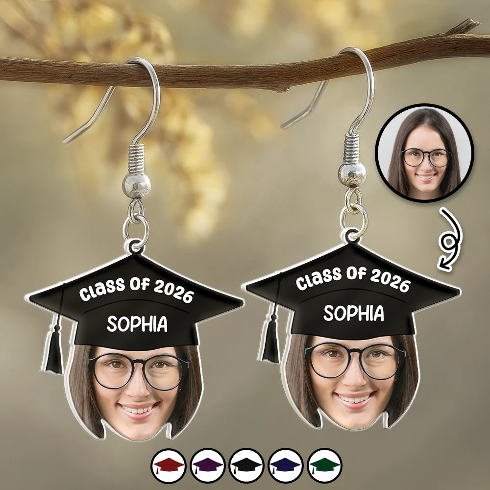 Custom Photo Graduation Hat With Funny Face - Personalized Acrylic Earrings