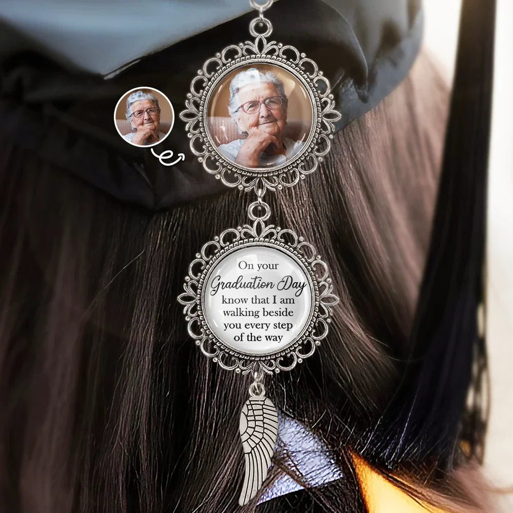 Custom Photo Graduation Walking Beside You Memorial - Personalized Photo Pendant Charm