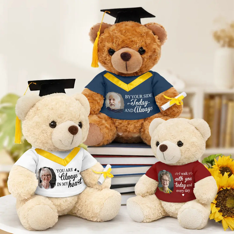 Memorial,Sad,Parents,Gift For Grandparents,Gift For Daughter,Gift For Son,Graduation - Custom Photo Graduation Walking Beside You Memorial - Personalized Teddy Bear