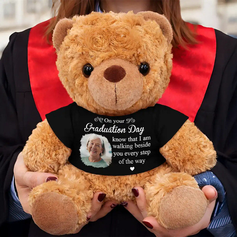 Memorial,Sad,Parents,Gift For Grandparents,Gift For Daughter,Gift For Son,Graduation - Custom Photo Graduation Walking Beside You Memorial - Personalized Teddy Bear