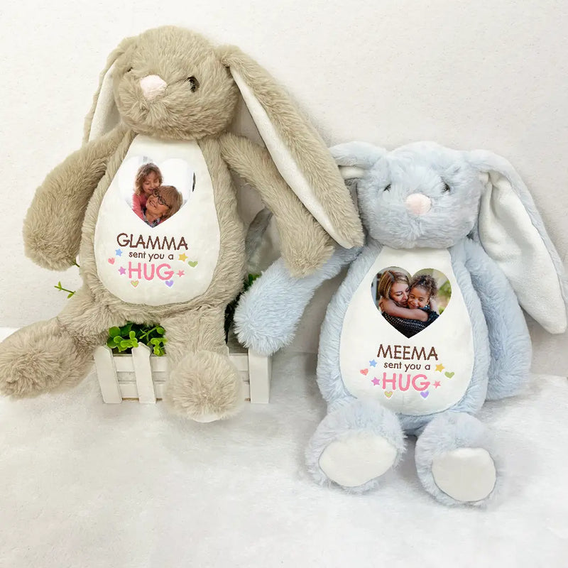 Gift For Grandkids,Grandma - Grandkids,Grandpa - Grandkids,Love,New baby - Custom Photo Grandma Sent You A Hug - Personalized Soft Toy Bunny