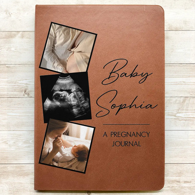 New Mom, New baby, Happy - Custom Photo Growing You Journey - Personalized Leather Journal