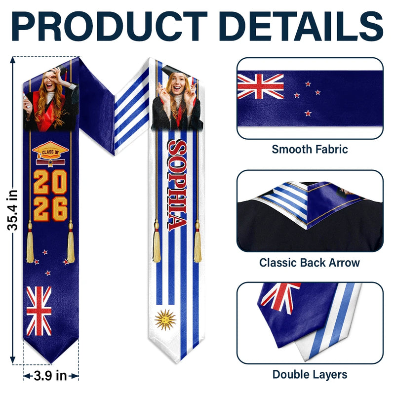 Graduation,Gift For Daughter,Dad - Daughters (Adult),Mom - Daughters (Adult),Happy,Dad - Sons,Gift For Son,Mom - Sons - Custom Photo Half and Half Flag Graduation - Personalized Stoles