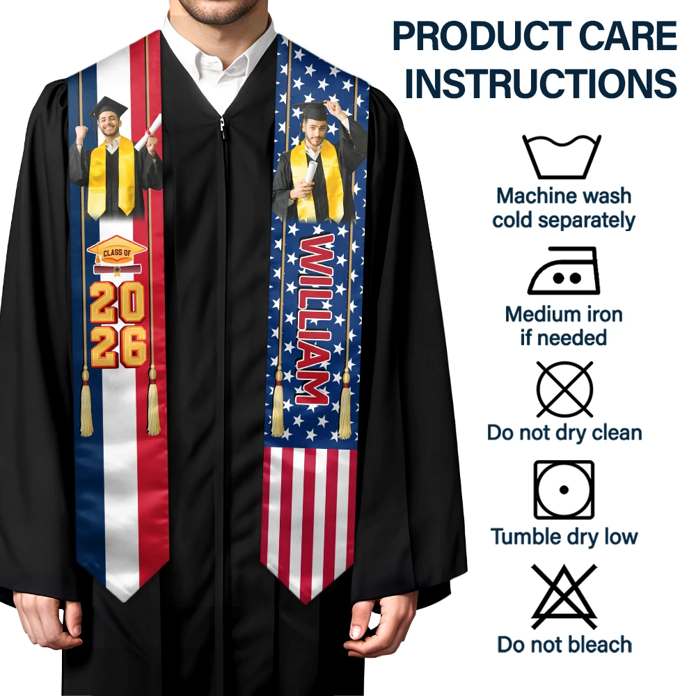 Graduation,Gift For Daughter,Dad - Daughters (Adult),Mom - Daughters (Adult),Happy,Dad - Sons,Gift For Son,Mom - Sons - Custom Photo Half and Half Flag Graduation - Personalized Stoles