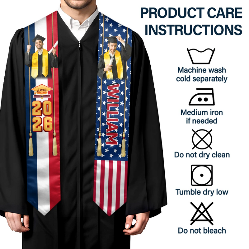 Graduation,Gift For Daughter,Dad - Daughters (Adult),Mom - Daughters (Adult),Happy,Dad - Sons,Gift For Son,Mom - Sons - Custom Photo Half and Half Flag Graduation - Personalized Stoles