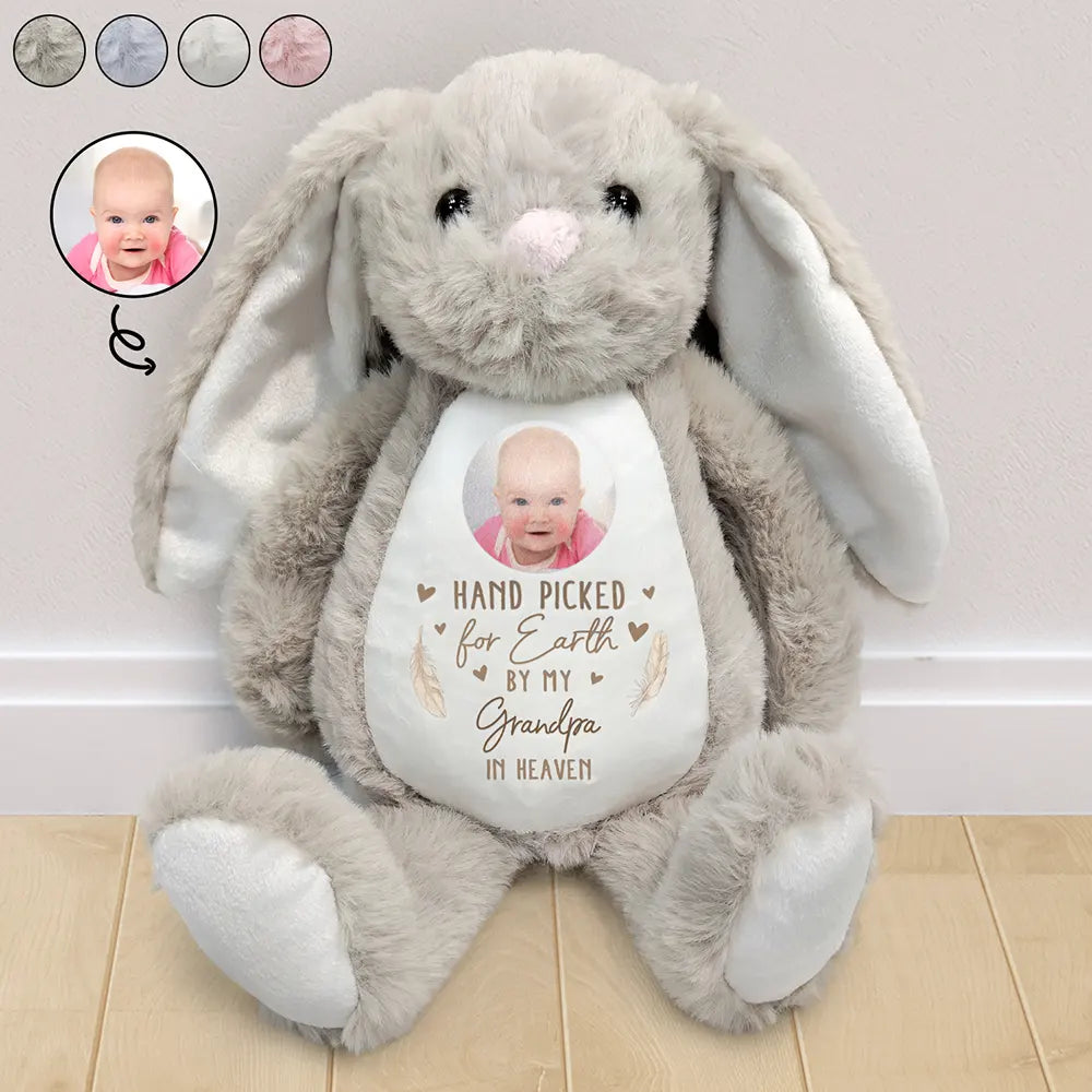 Custom Photo Hand Picked For Earth By My Grandpa Grandma - Personalized Soft Toy Bunny