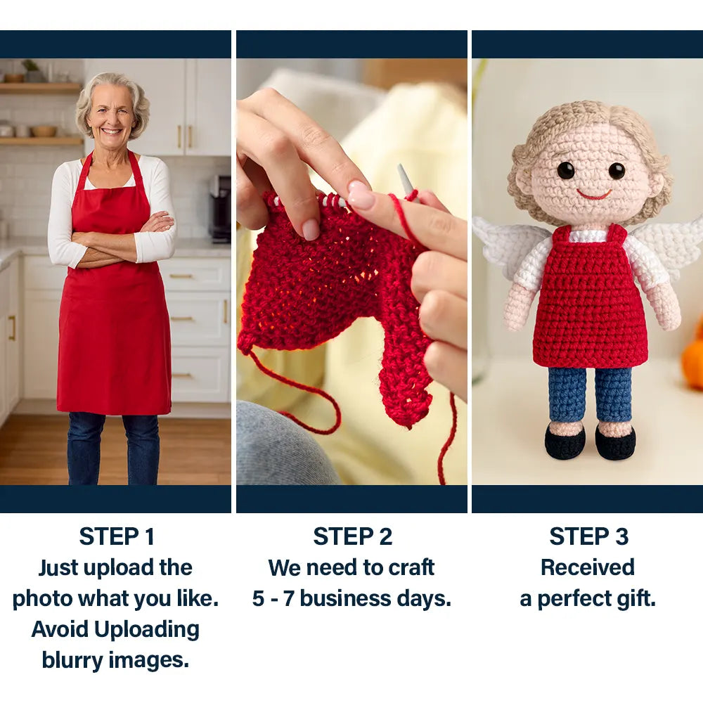 Family,Gift For Bestie,Love - Custom Photo Handmade Doll Gift - Personalized Crochet Portrait Doll