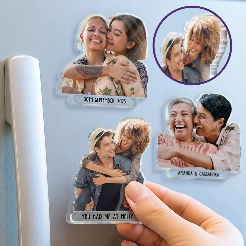Gift For Couples, Gift For Husband, Gift For Wife, Gift For Boyfriend, Gift For Girlfriend, LGBT, Love, Non-Eng - Custom Photo Happy Couple - Personalized Acrylic Fridge Magnet