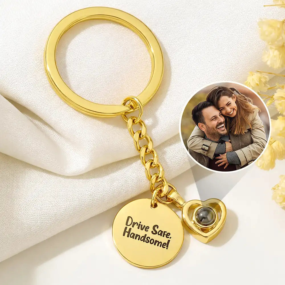 Custom Photo Happy Couples Anniversary Gift - Personalized Custom Shaped Photo Projection Keychain