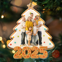 Family,Pet Lovers,Pet Mom,Pet Dad,Pet Couple,Dog Lovers,Dog Couple,Dog Mom,Dog Dad,Cat Lovers,Cat Mom,Cat Dad,Cat Couple,Happy,Christmas,Top Market - Custom Photo Happy Family Christmas Tree Gingerbread - Personalized Custom Shaped Acrylic Ornament