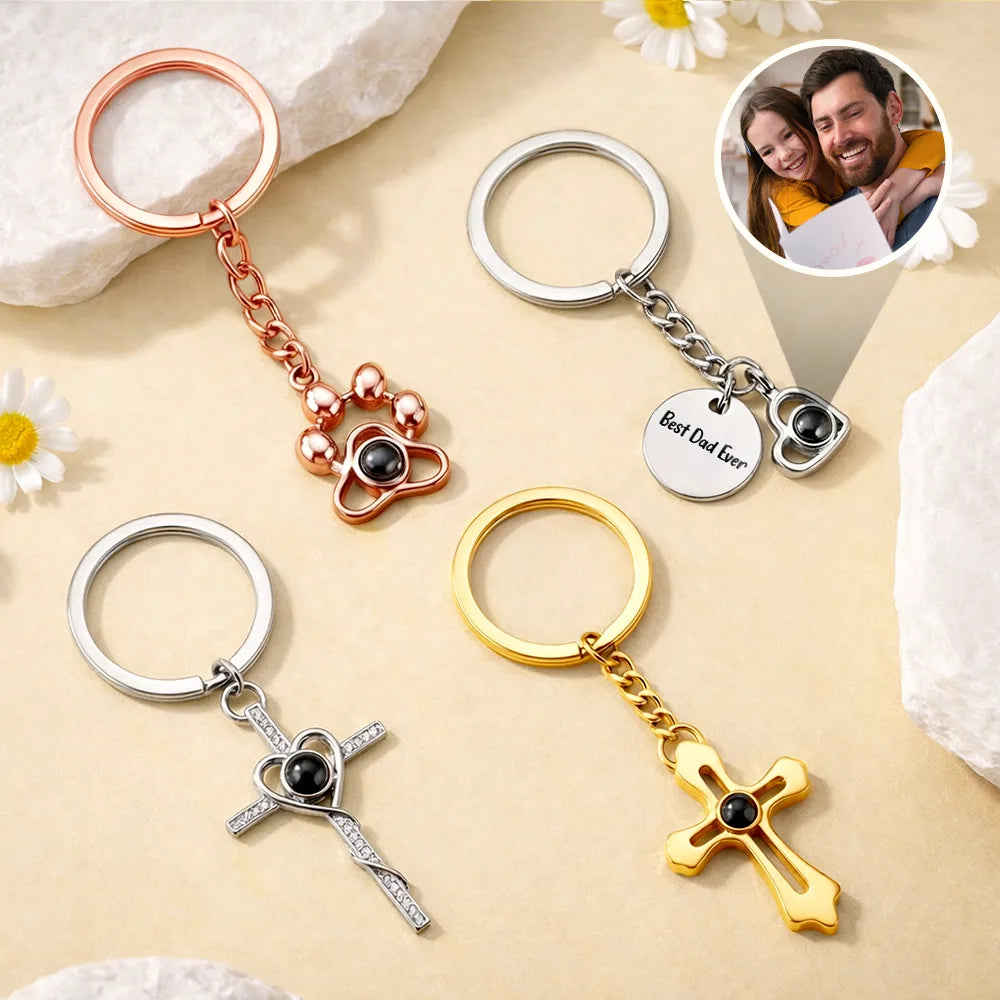 Dad - Daughters (Adult),Dad - Daughters (Young),Dad - Sons,Dad - Children,Dog Dad,Cat Dad,Pet Dad,Gift For Father - Custom Photo Happy Father's Day - Personalized Custom Shaped Photo Projection Keychain