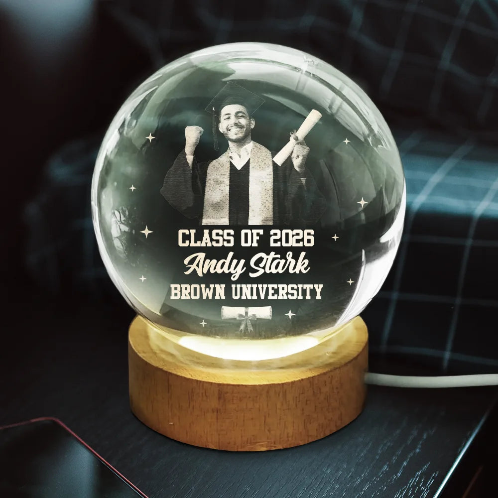 Graduation,Gift For Daughter,Dad - Daughters (Adult),Mom - Daughters (Adult),Mom - Sons,Gift For Son,Dad - Sons,Happy - Custom Photo Happy Graduation - Personalized Crystal Globe Lamp
