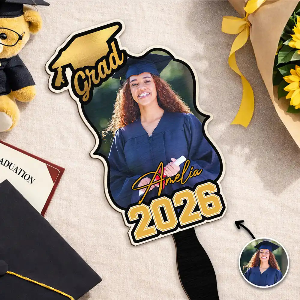 Graduation,Gift For Yourself,Gift For Women,Gift For Men,Gift For Daughter,Gift For Son,Gift For Sisters,Gift For Brothers,Gift For Bestie,Gift For Sibling,Happy - Custom Photo Happy Graduation - Personalized Graduation Handheld Fan