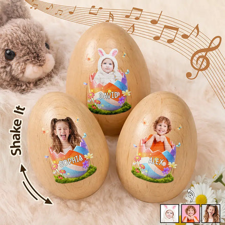 Custom Photo Hatching Easter Egg - Personalized Musical Wooden Easter Egg Shaker