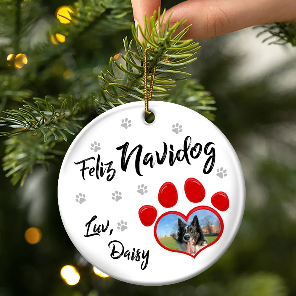 Funny,Custom Photo,Pet Lovers,Pet Mom,Pet Dad,Christmas - Custom Photo Have Yourself A Furry - Personalized Circle Ceramic Ornament