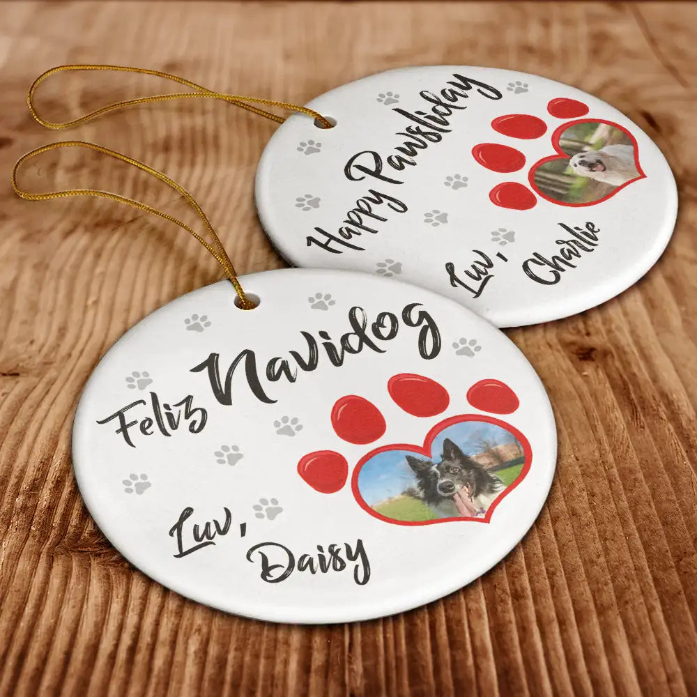 Funny,Custom Photo,Pet Lovers,Pet Mom,Pet Dad,Christmas - Custom Photo Have Yourself A Furry - Personalized Circle Ceramic Ornament
