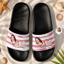Custom Photo, Beach, Summer, Gift For Yourself, Humorous, Cut-Face Photo, Vector - Custom Photo Hawaii Summer Break Sexy Pose Gift For Her, Him - Personalized Unisex Slides