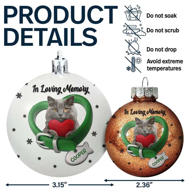 Christmas,Sad,Memorial,Cat Lovers - Custom Photo Heart-Shaped Collar With Fish Charm For Cat Lovers - Personalized Ball Ornament