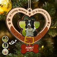 Christmas,Dog Lovers,Memorial,Sad - Custom Photo Heart-Shaped Dog Collar Keepsake - Personalized Custom Shaped Wooden Ornament