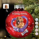 Memorial,Dog Lovers,Christmas - Custom Photo Heart-Shaped Collar With Bone Charm For Dog Lovers - Personalized Ball Ornament