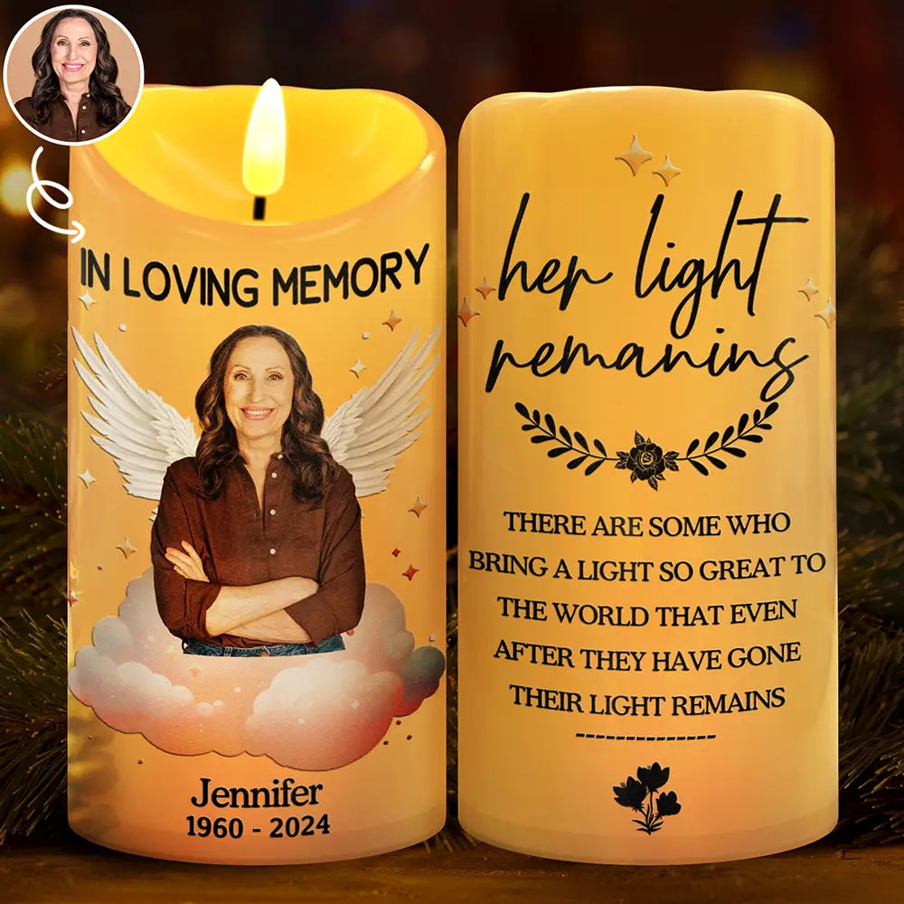 Custom Photo Her Light Remains - Personalized Flameless LED Candle