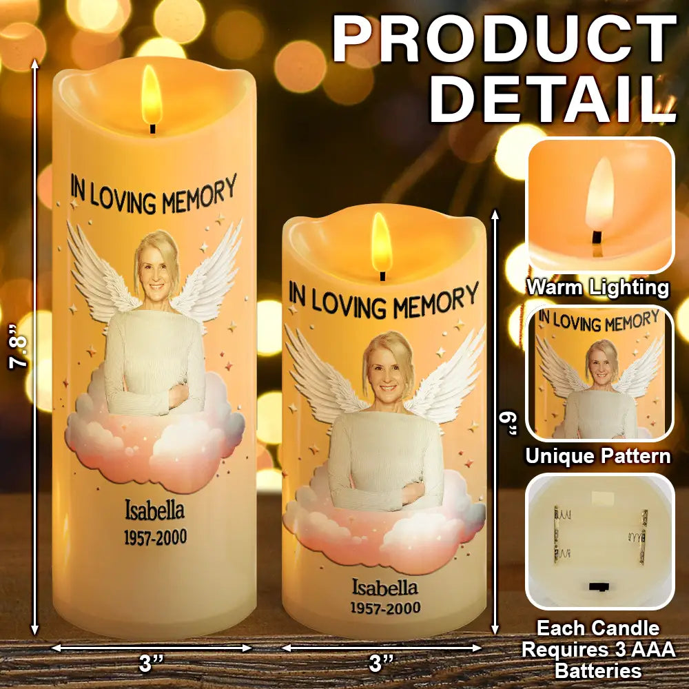 Memorial, Custom Photo, Sad - Custom Photo Her Light Remains - Personalized Flameless LED Candle